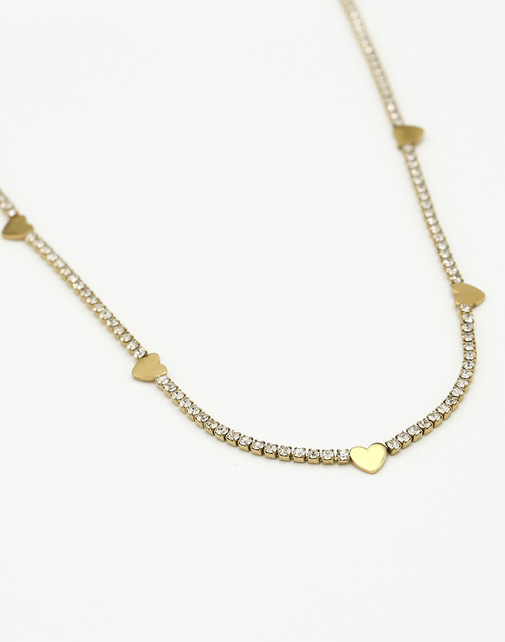 Tennis ketting met hartjes goudkleurig