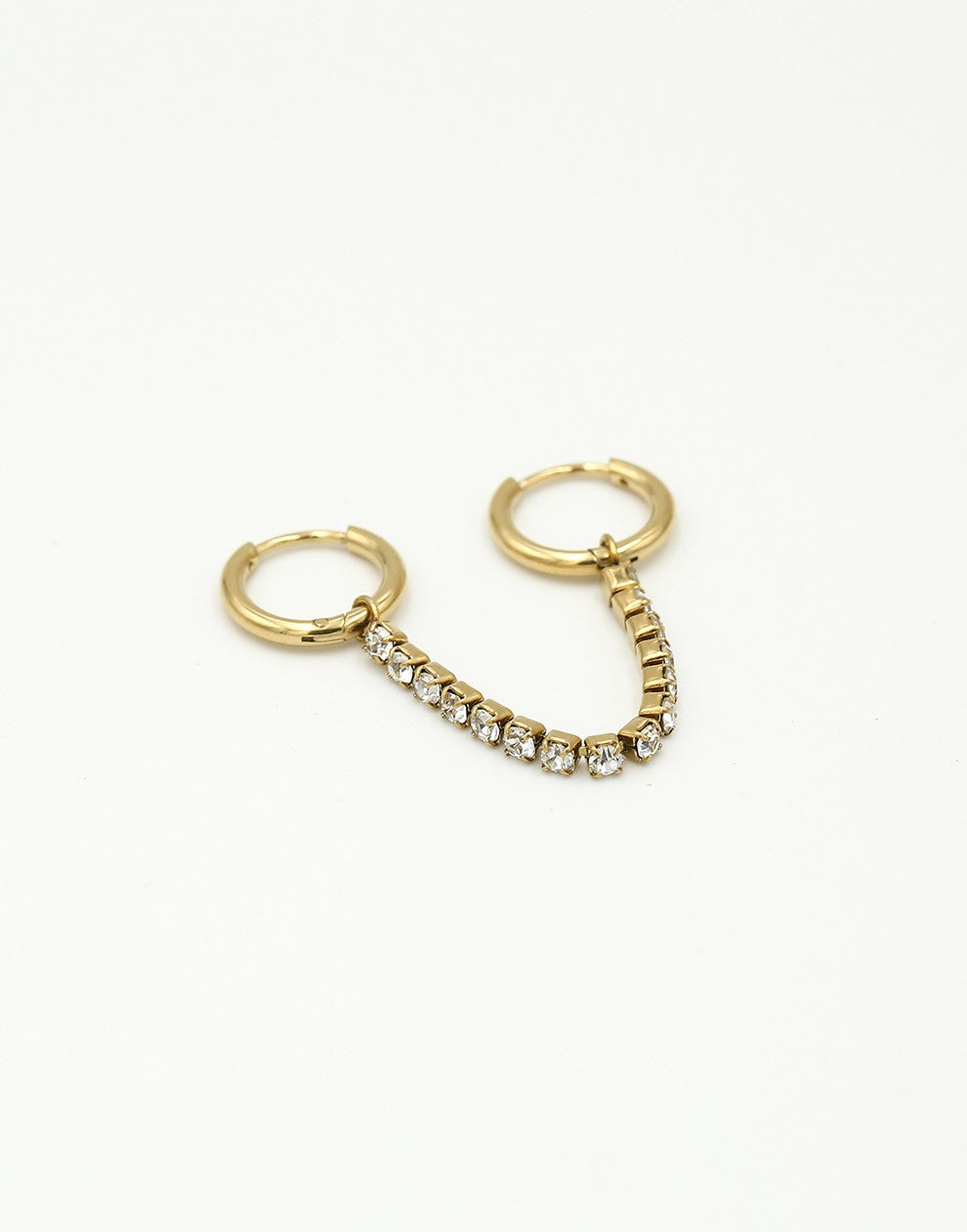 Oorringen dubbel met zirkonia ketting goudkleurig