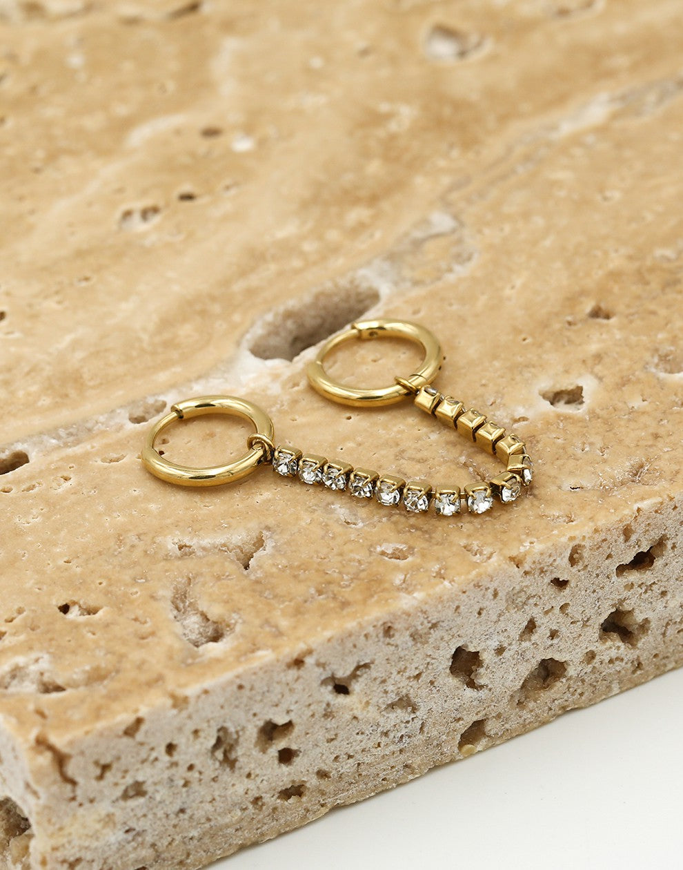 Oorringen dubbel met zirkonia ketting goudkleurig
