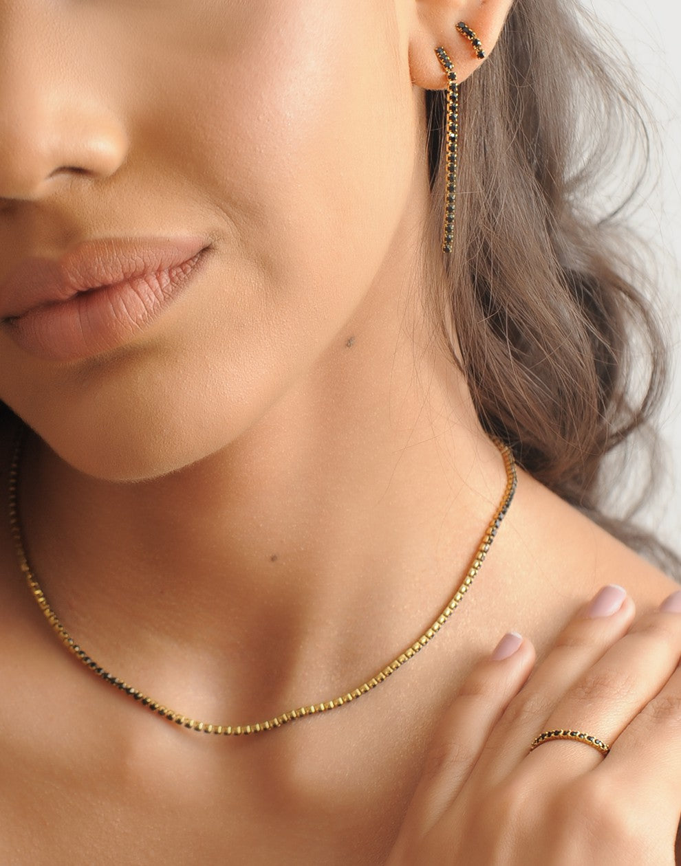 Tennis ketting zwarte stenen