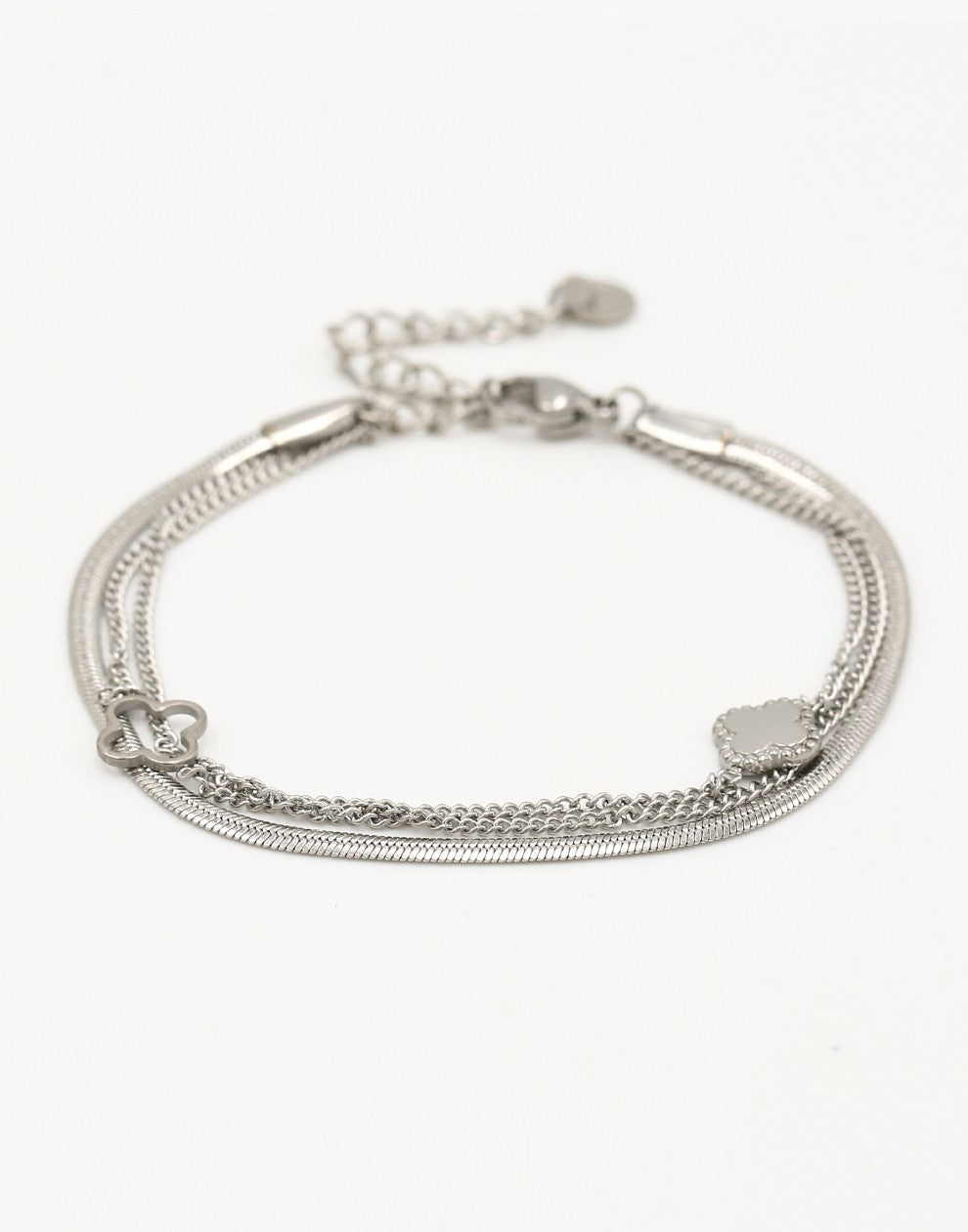 Armband dubbel klaver zilverkleurig
