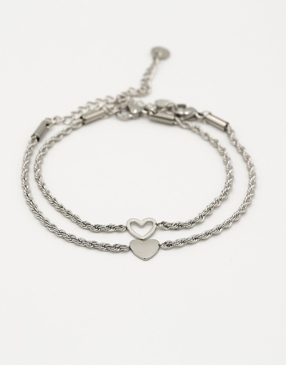 Armbanden set hartjes zilverkleurig