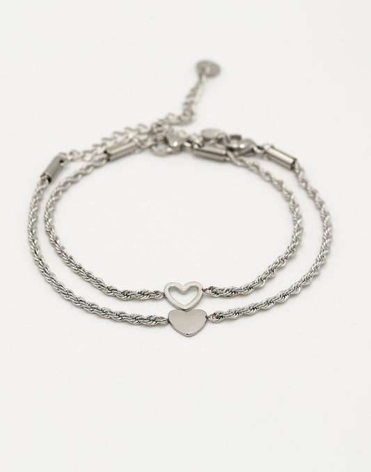 Armbanden set hartjes zilverkleurig