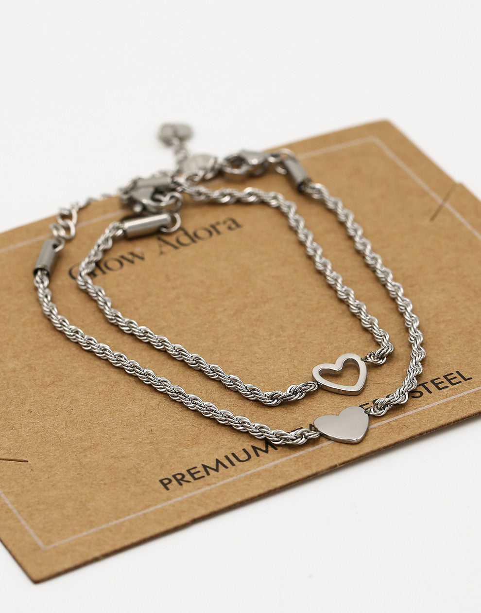 Armbanden set hartjes zilverkleurig