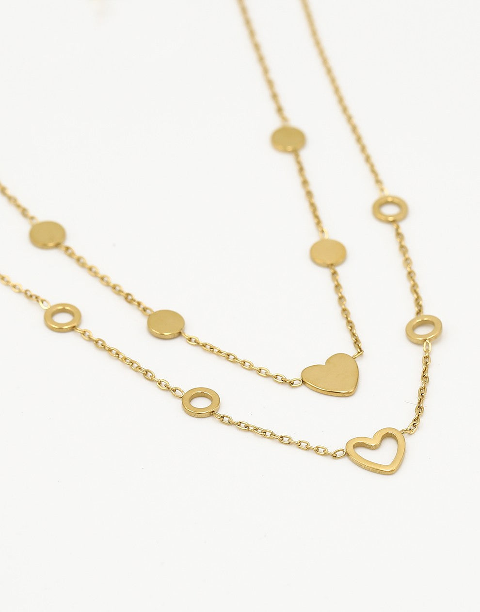 Vriendschaps kettingen hartjes met cirkels goudkleurig