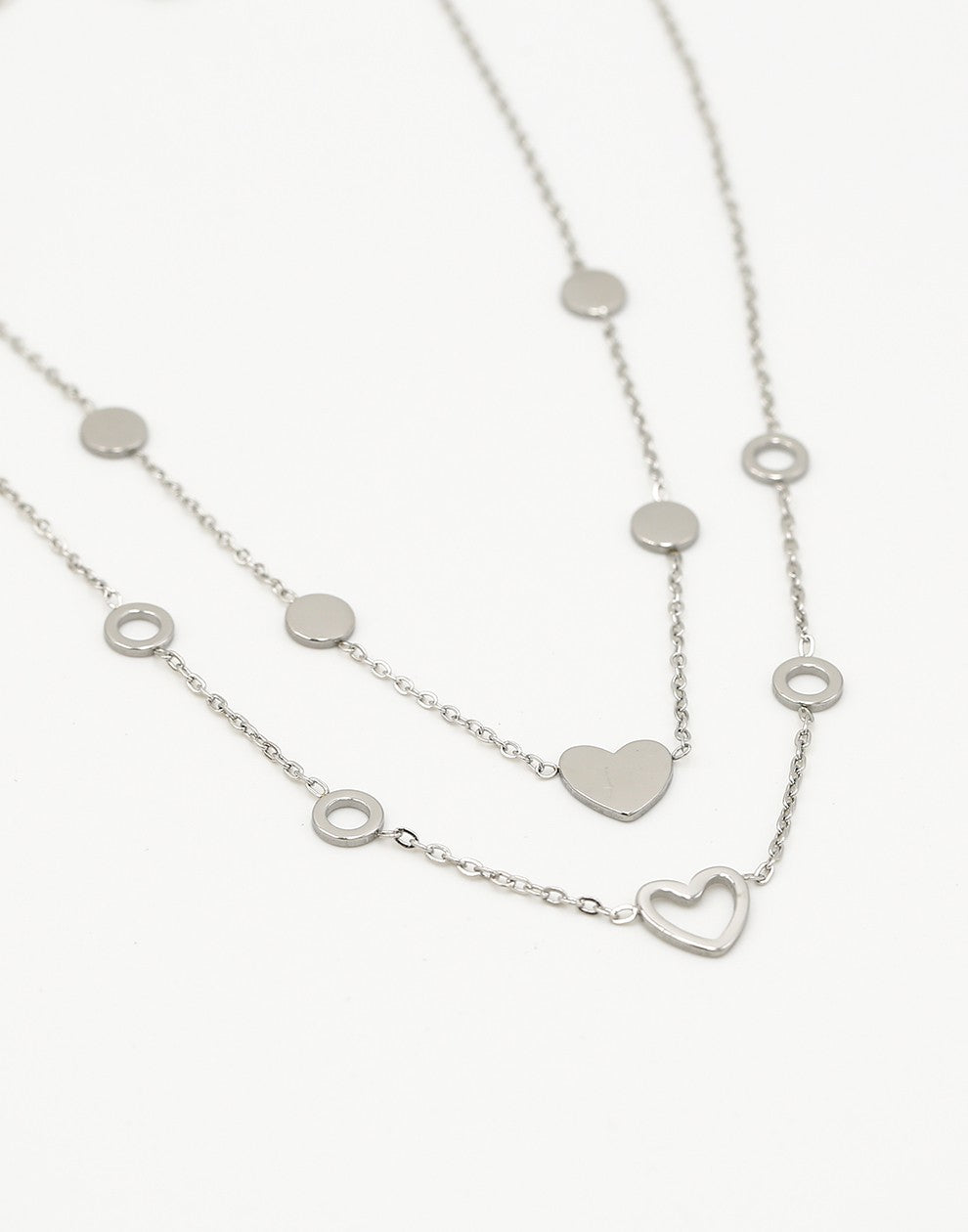 Vriendschaps kettingen hartjes met cirkels zilverkleurig