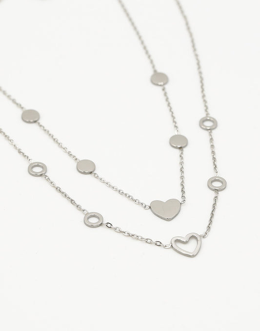 Vriendschaps kettingen hartjes met cirkels zilverkleurig