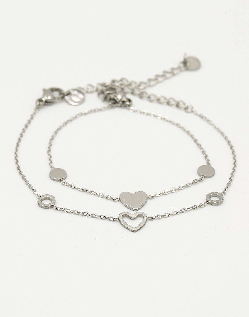 Vriendschaps armbanden hartjes met cirkels zilverkleurig