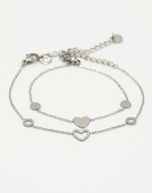 Vriendschaps armbanden hartjes met cirkels zilverkleurig