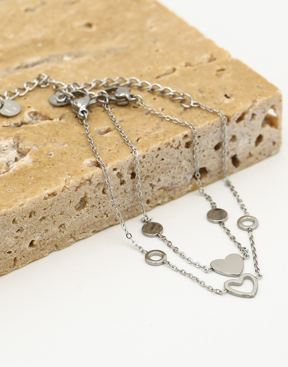 Vriendschaps armbanden hartjes met cirkels zilverkleurig