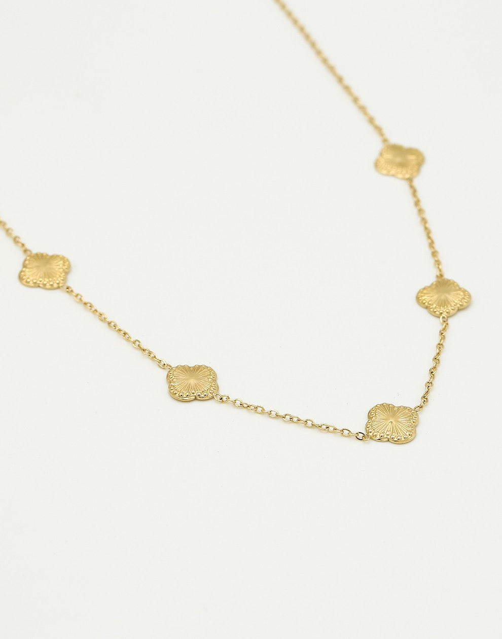 ketting vijf klavers glinster goudkleurig