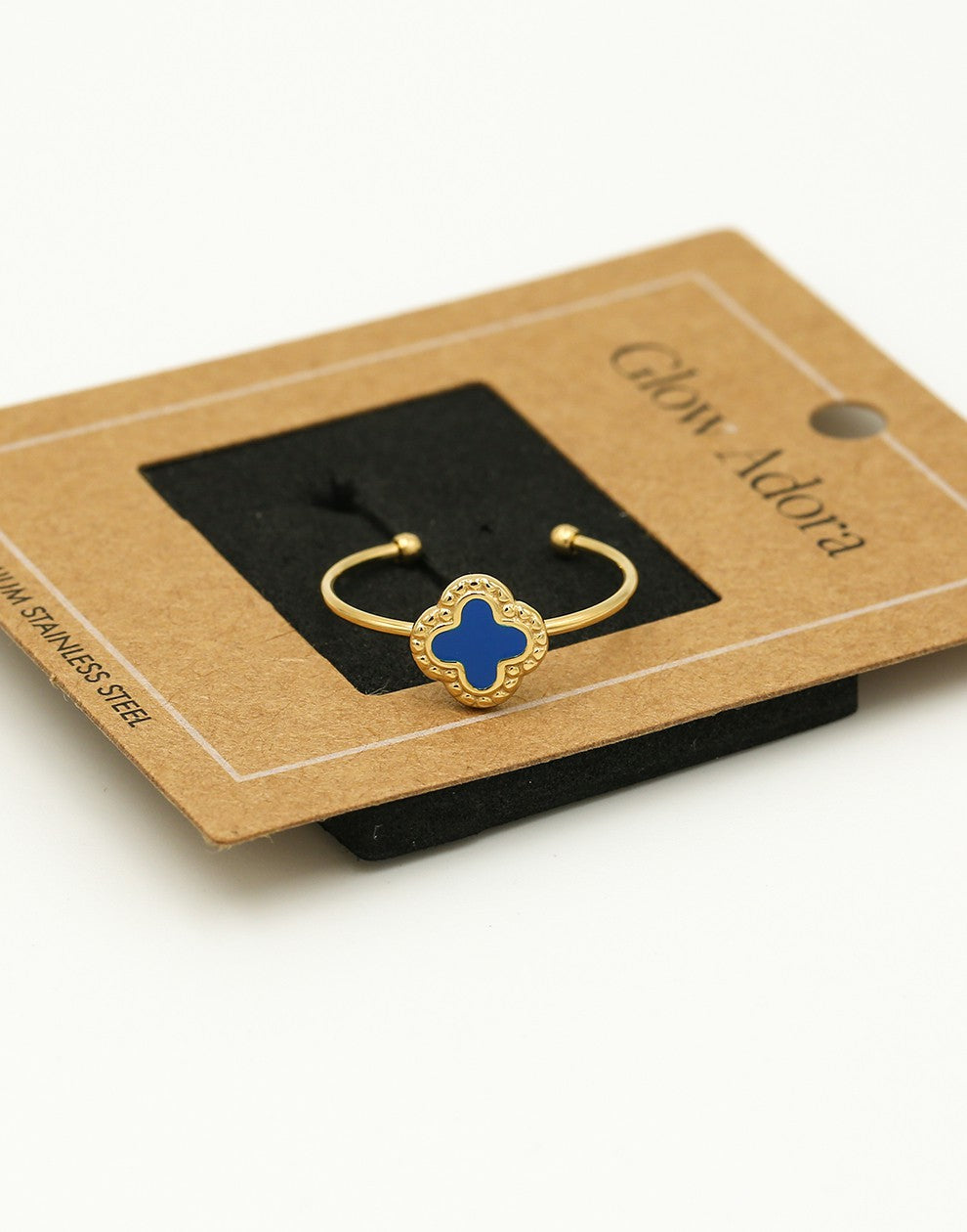 Ring klaver blauw goudkleurig