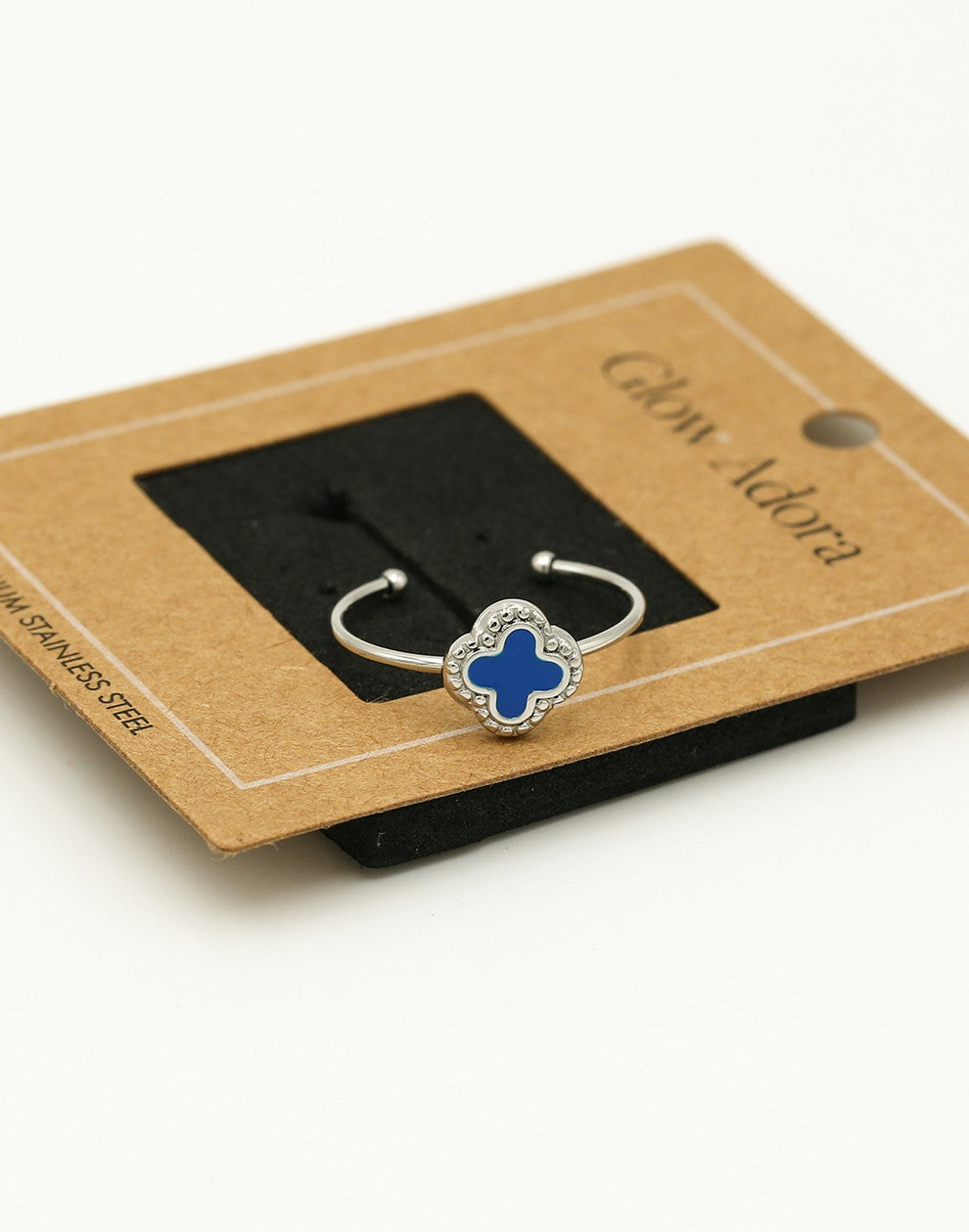 Ring klaver blauw zilverkleurig