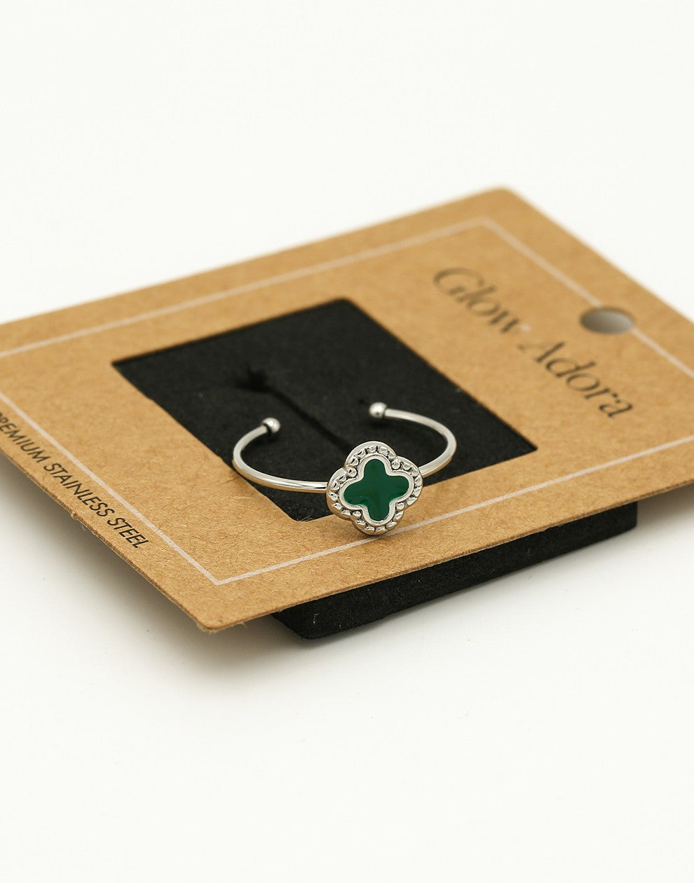 Ring klaver groen zilverkleurig
