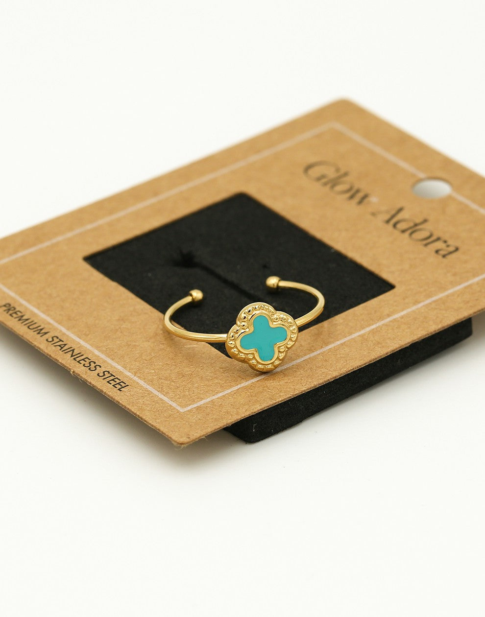 Ring klaver turquoise goudkleurig