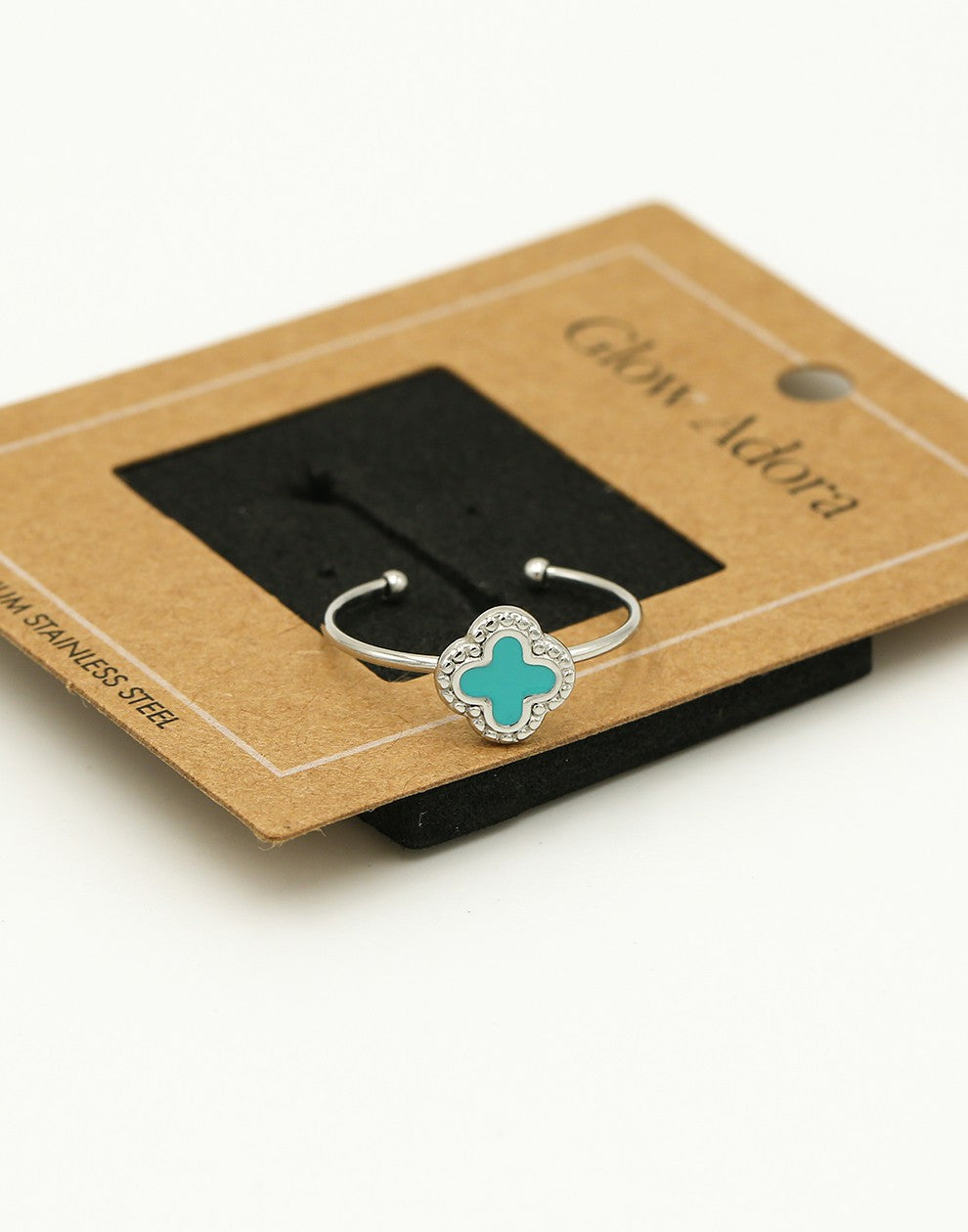 Ring klaver turquoise zilverkleurig