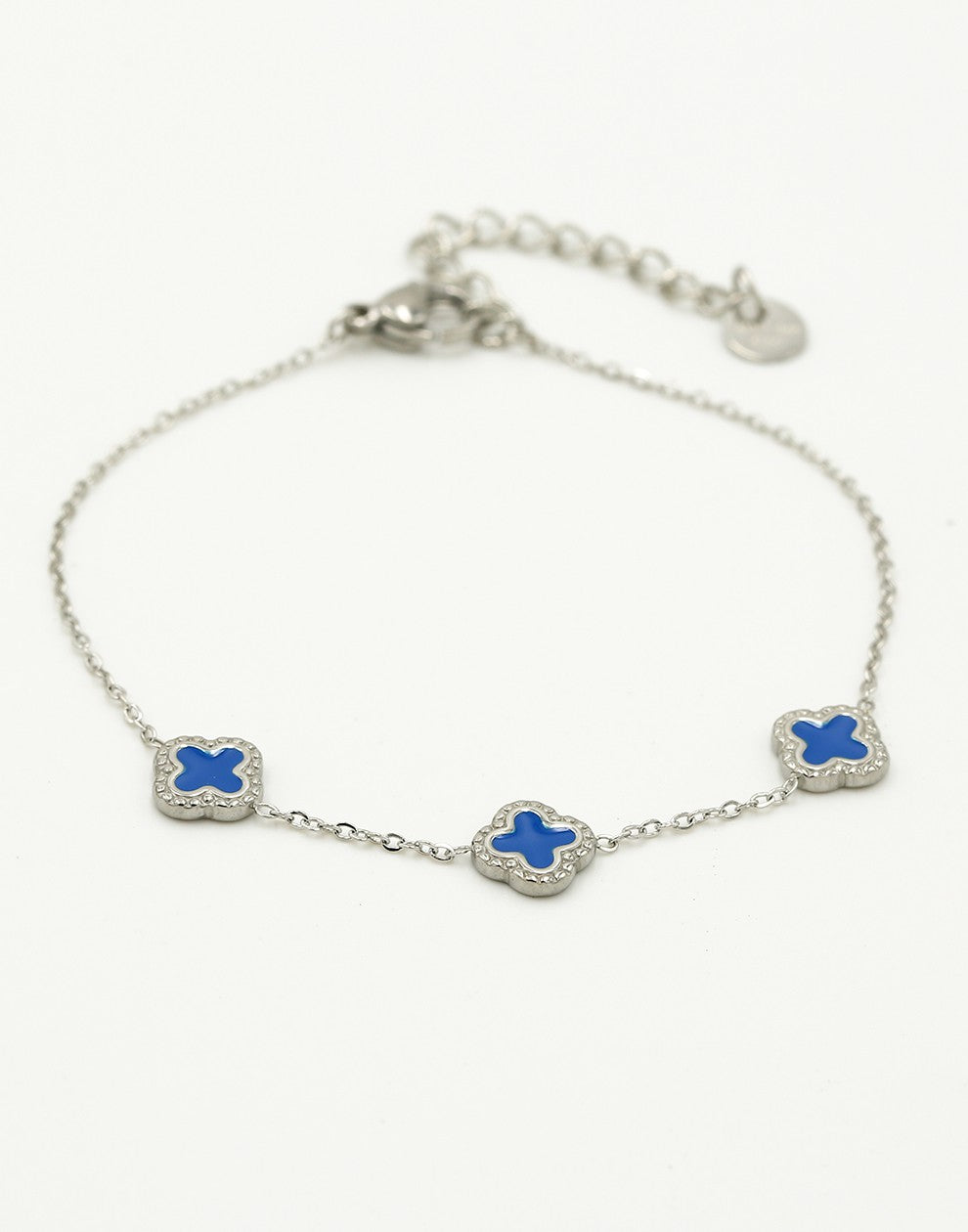Armband klavers blauw zilverkleurig