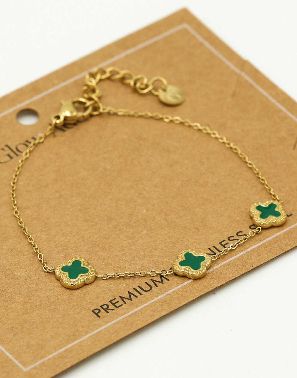 Armband klavers groen goudkleurig