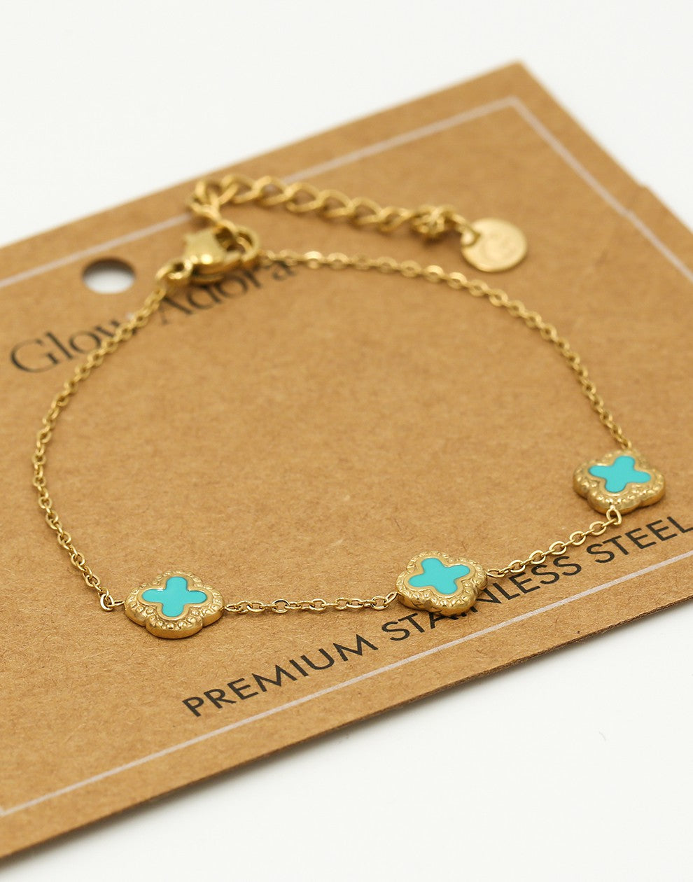 Armband klavers turquoise goudkleurig