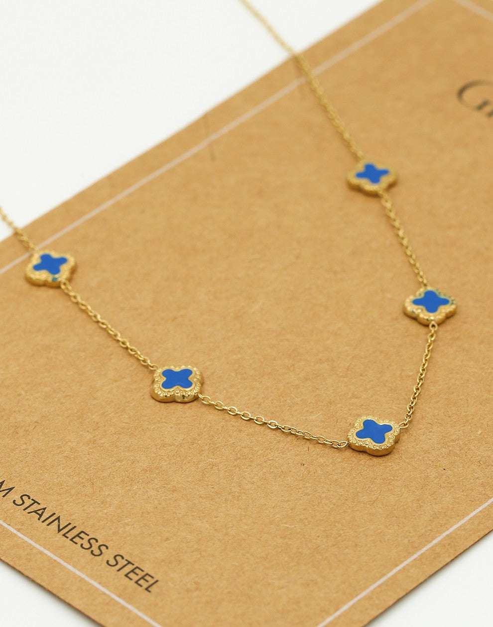 Ketting klavers blauw goudkleurig