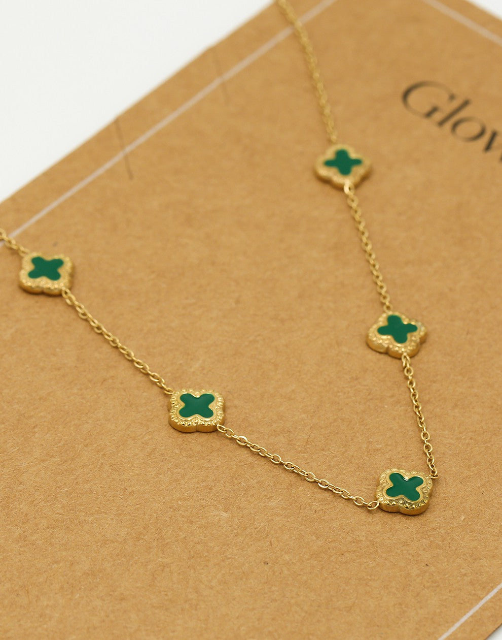 Ketting klavers groen goudkleurig