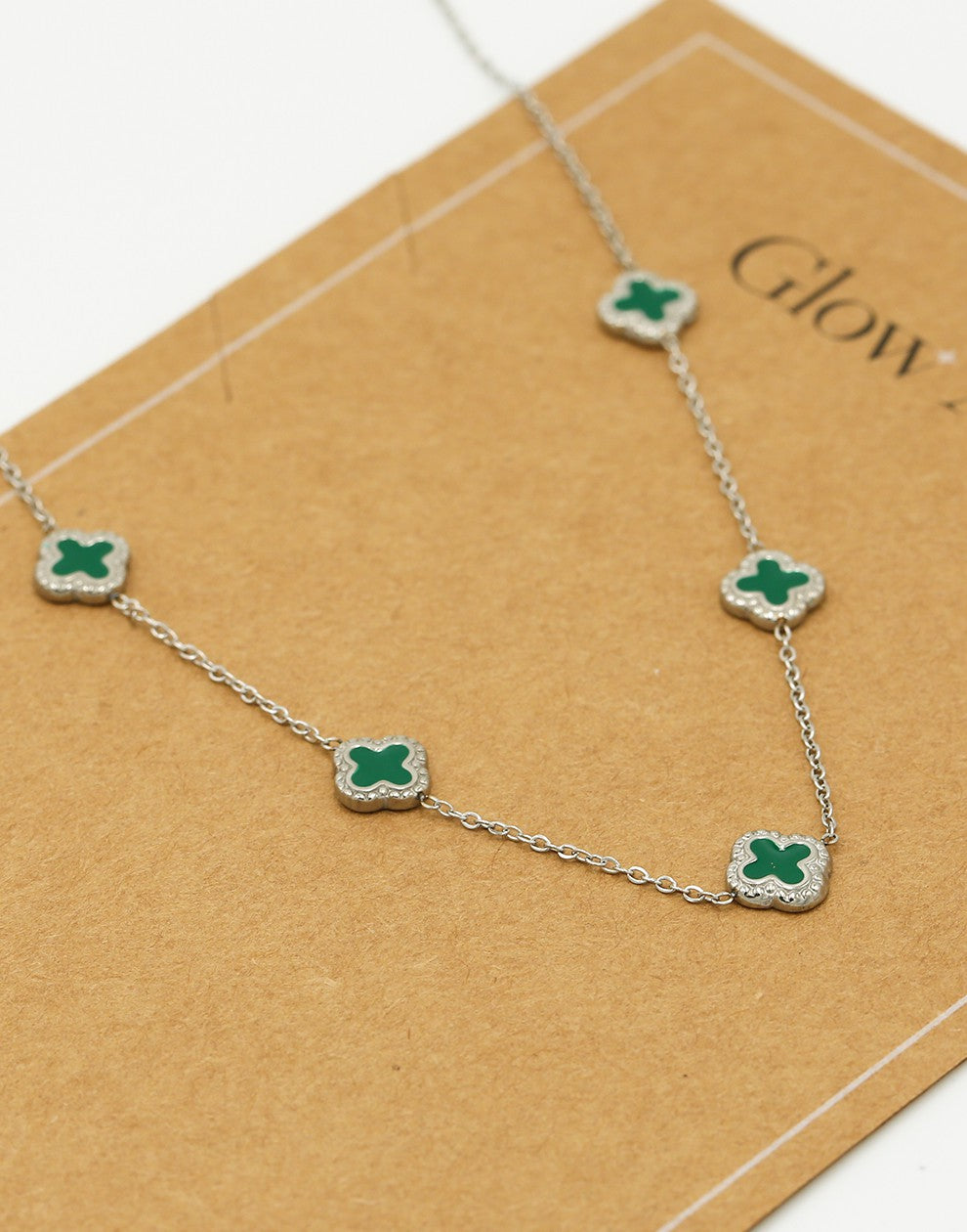 Ketting klavers groen zilverkleurig