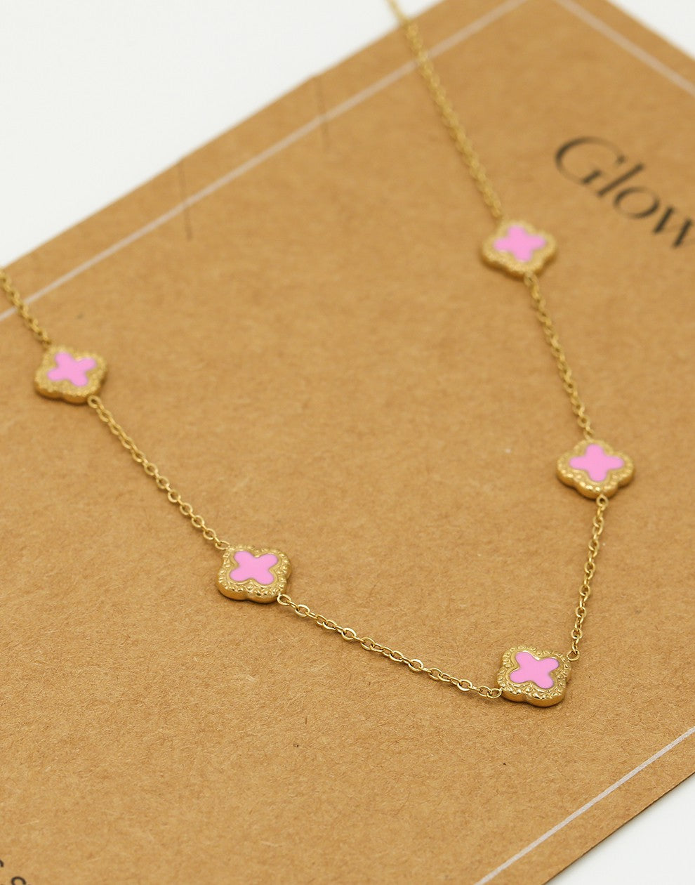 Ketting klavers Roze goudkleurig