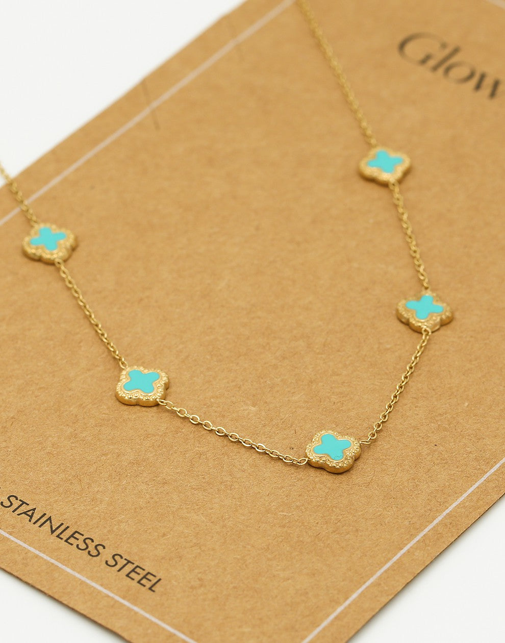 Ketting klavers turquoise goudkleurig