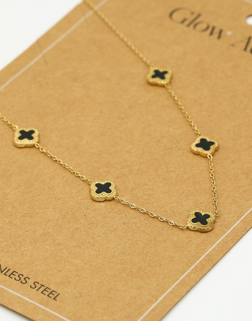 Ketting klavers zwart goudkleurig