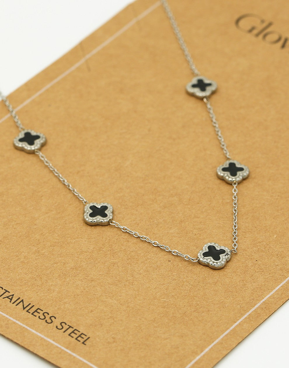 Ketting klavers zwart zilverkleurig