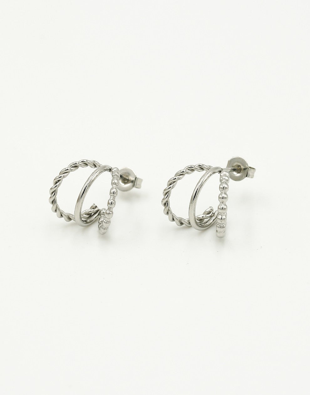 Triple silver-colored earrings