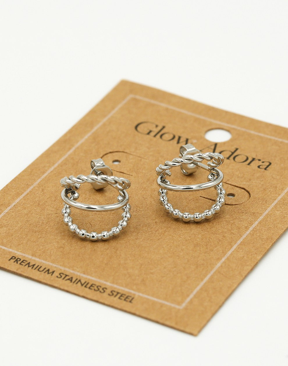 Triple silver-colored earrings