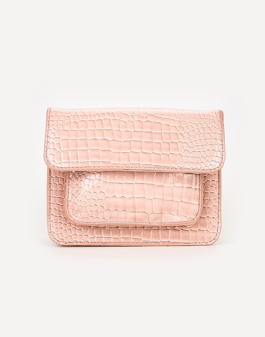 Schoudertas croco print Roze