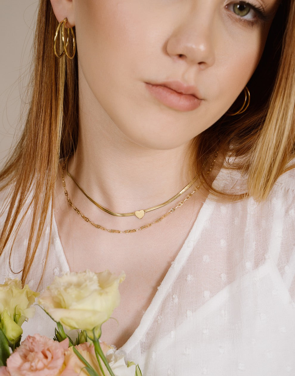 Ketting plat met hartje goudkleurig