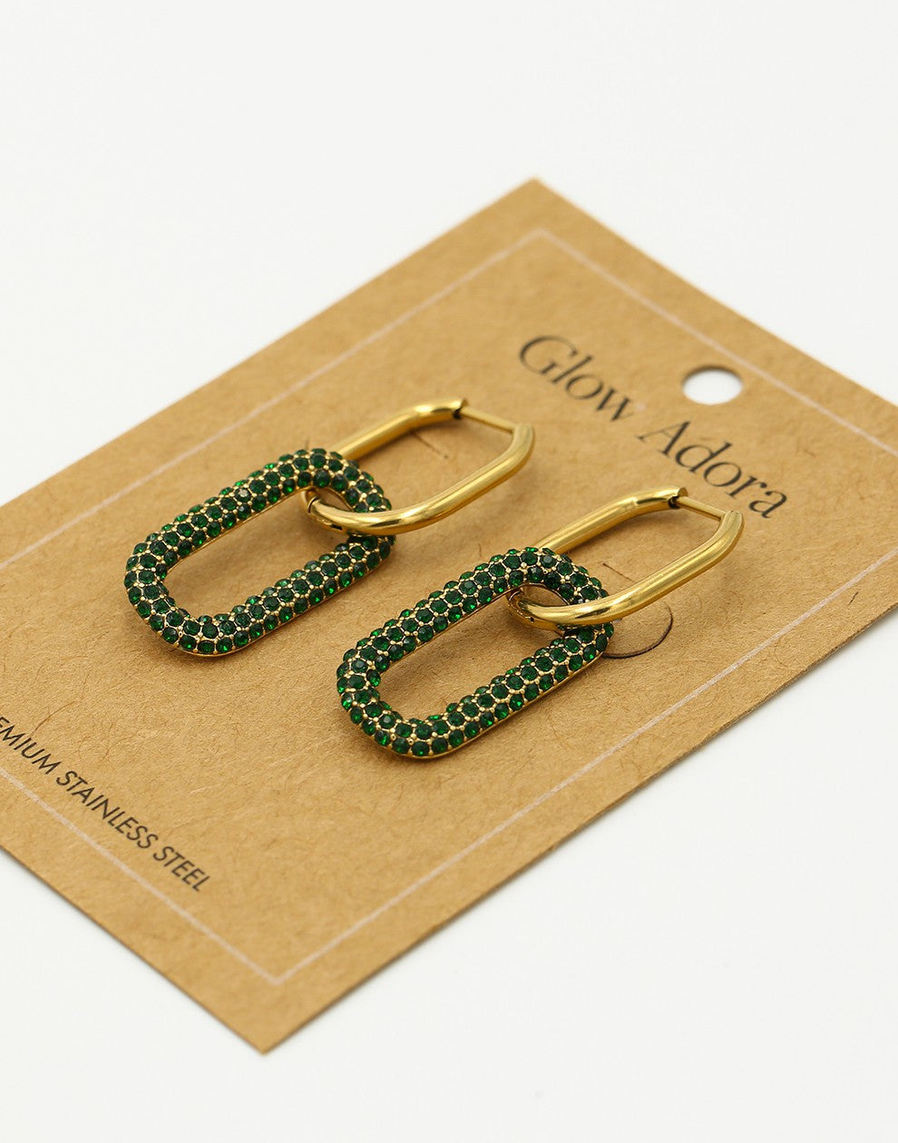 Oorringen ovale hanger zirkonia goudkleurig groen