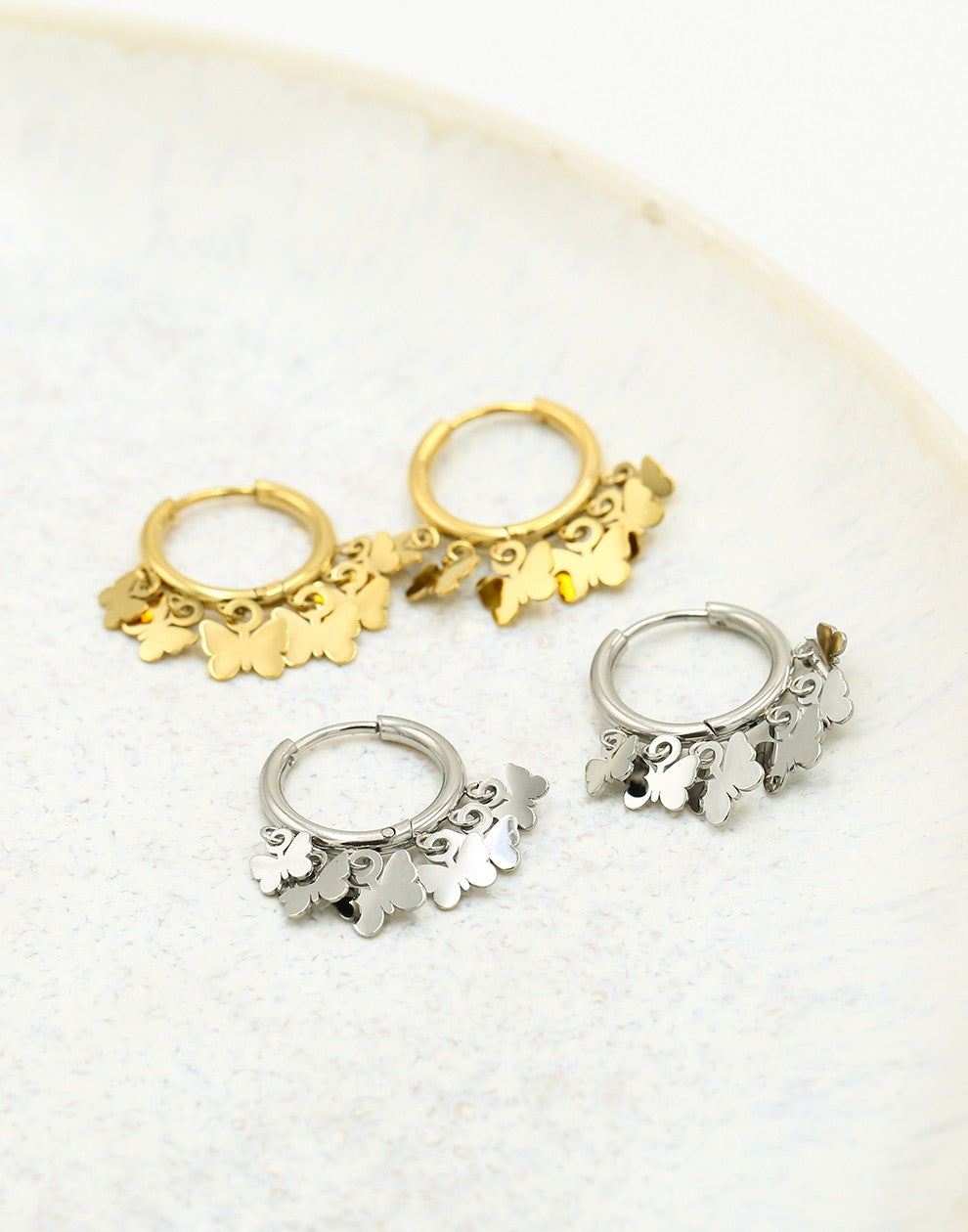 Earrings 6 butterflies gold-colored