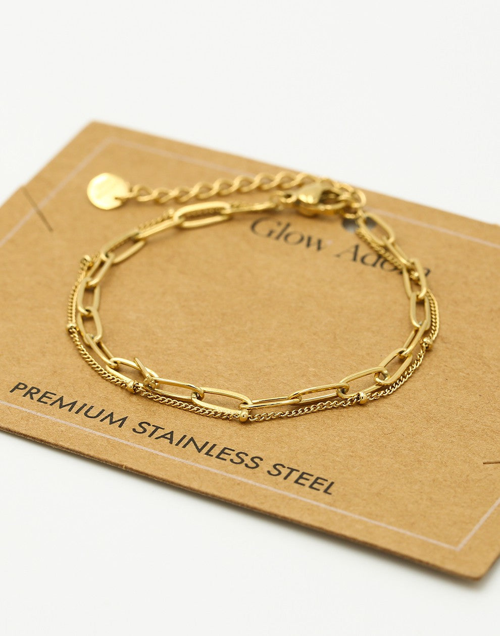 Dubbele armband paperclip schakel goudkleurig