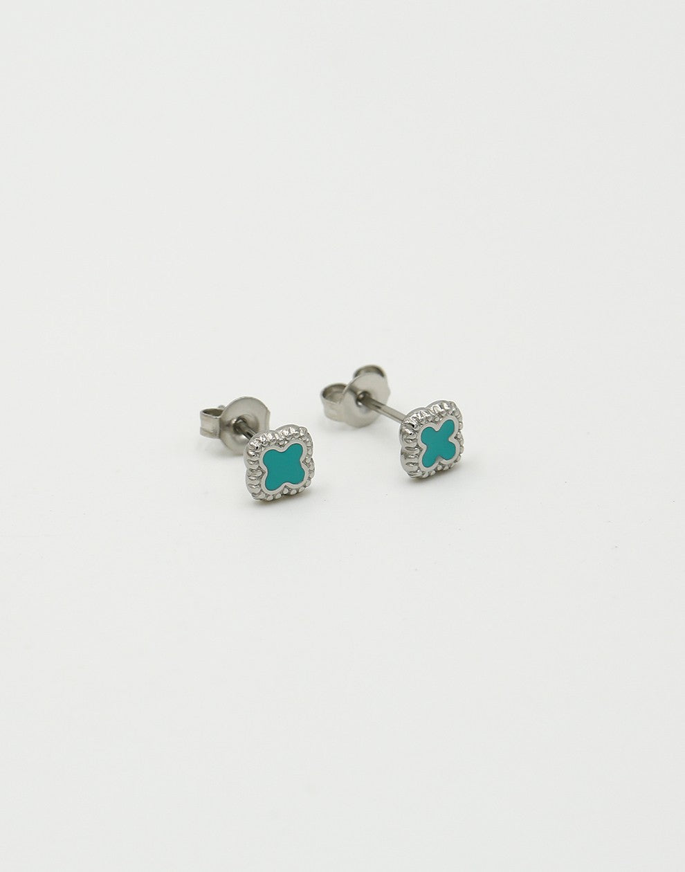 Studs klavers turquoise zilverkleurig