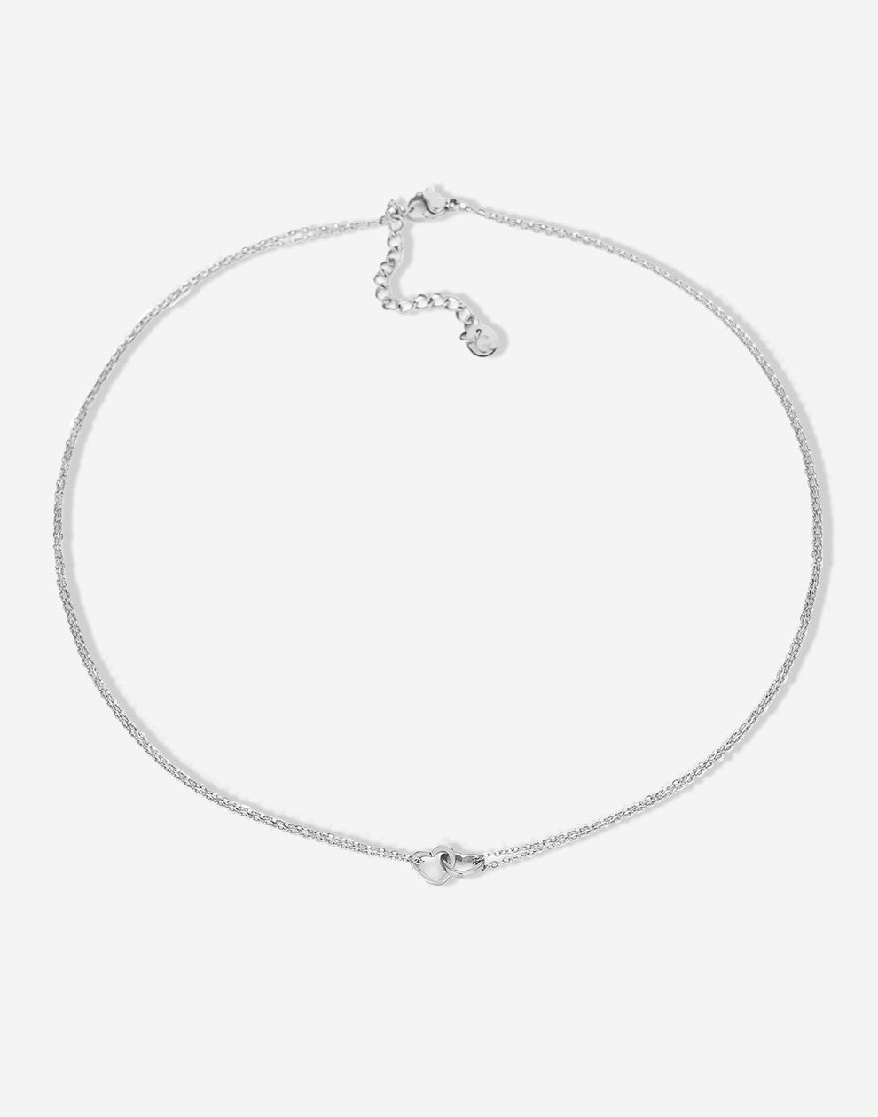 Fine necklace with double silver-colored hearts