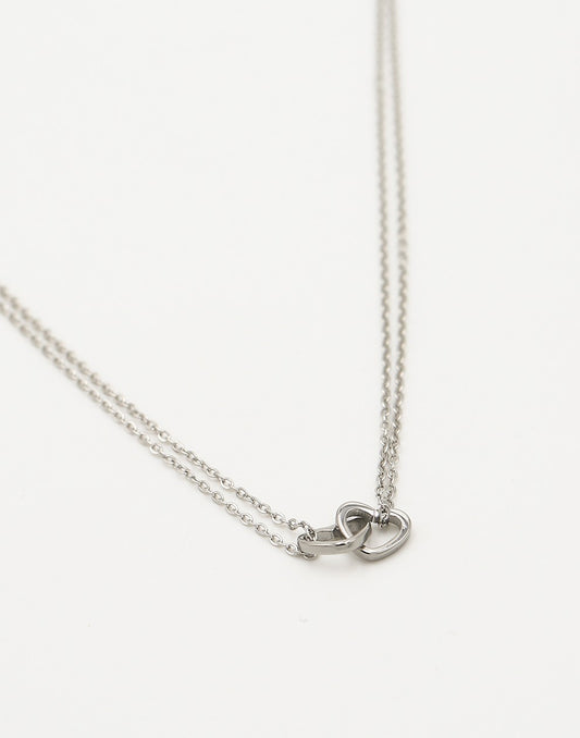 Fine necklace with double silver-colored hearts