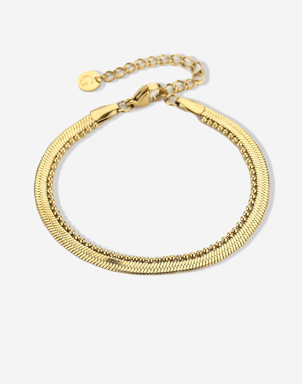 Armband dubbel snake en bolletjes goudkleurig