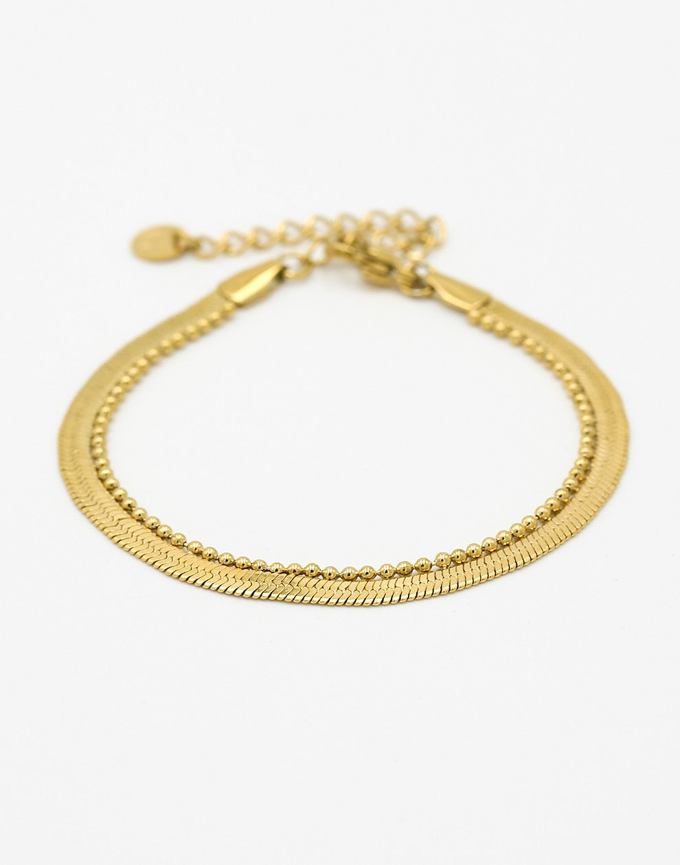 Armband dubbel snake en bolletjes goudkleurig