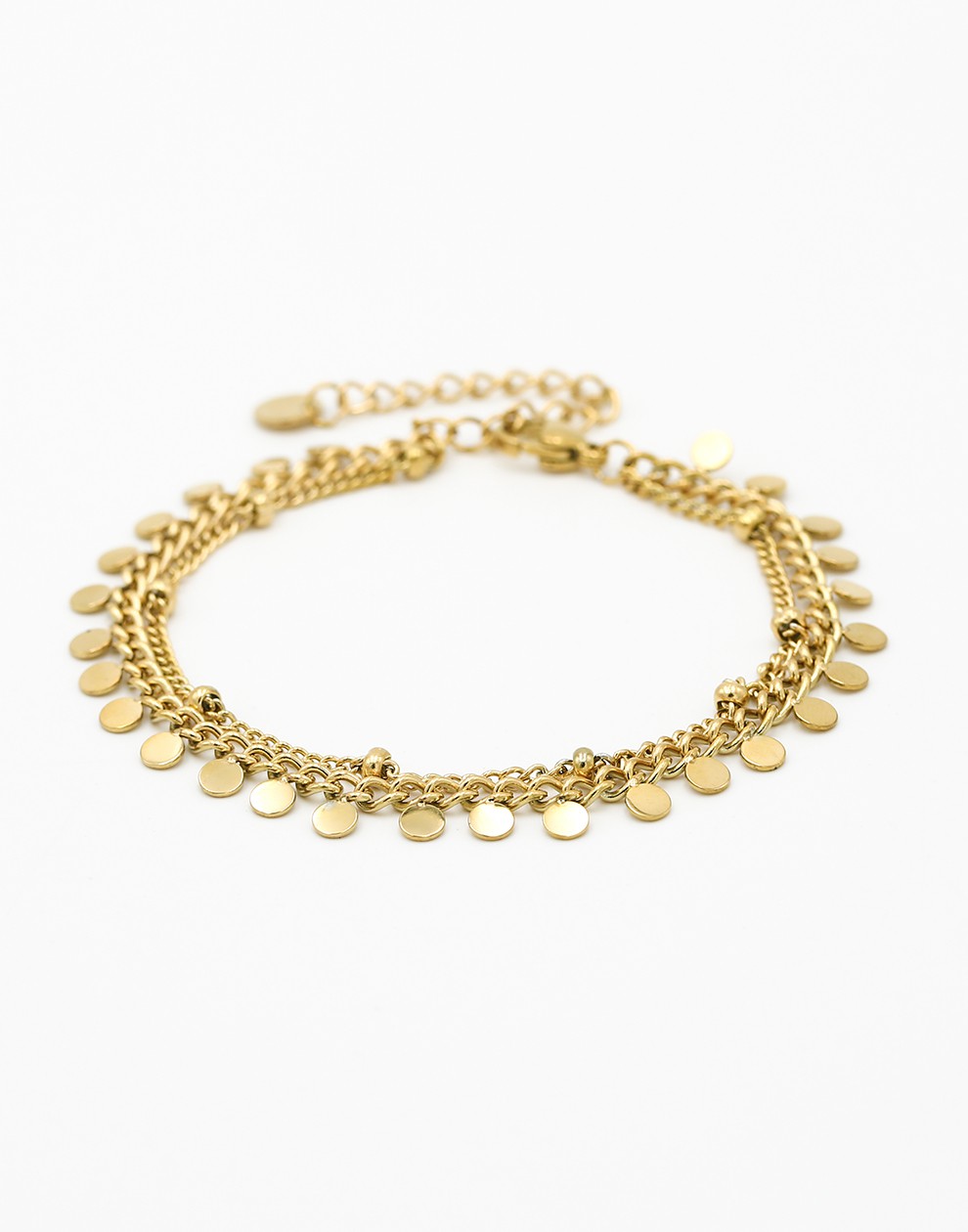 Bracelet with coins and balls, gold-colored chain