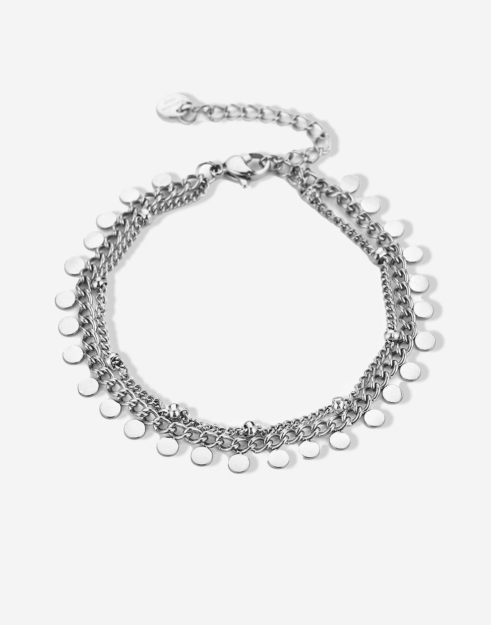 Bracelet with coins and balls, silver-colored chain
