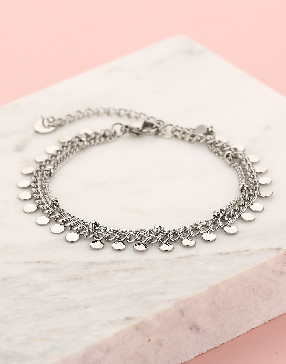 Armband muntjes en bolletjes chain zilverkleurig