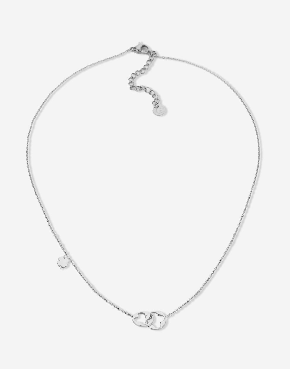 Necklace with double clovers connected in silver color