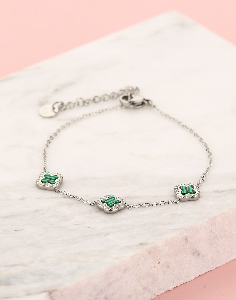 Armband klavers smaragdgroen zilverkleurig