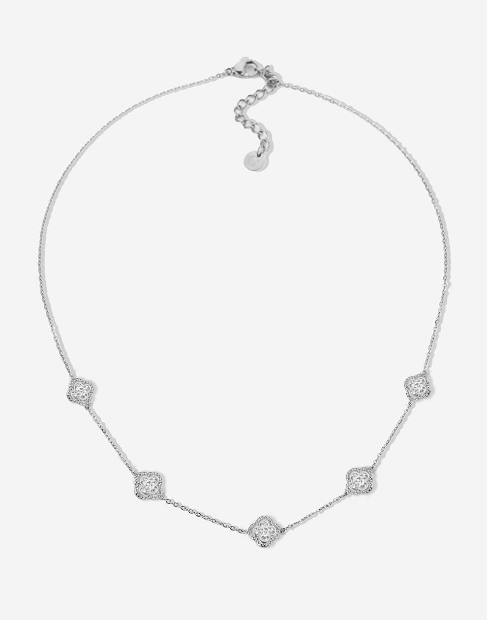 Ketting klavers met steentjes zilverkleurig