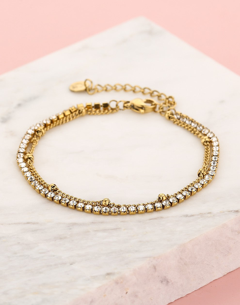 Armband tennis met bolletetjes chain goudkleurig