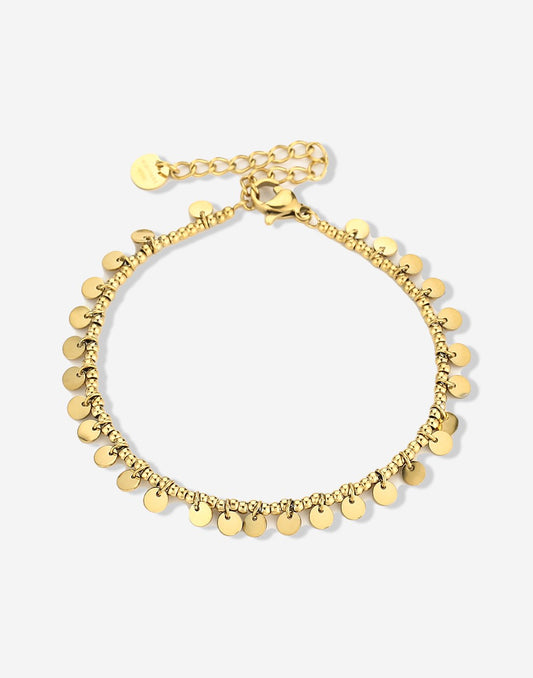 Bracelet with gold-colored beads and coins